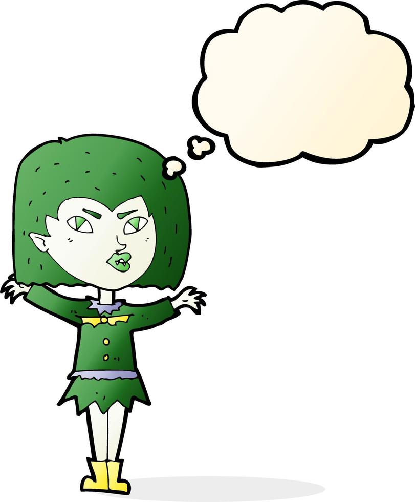 cartoon vampire girl with thought bubble vector