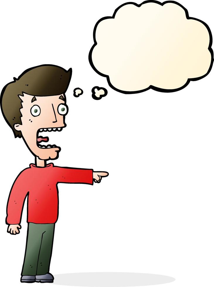 cartoon terrified man with thought bubble vector