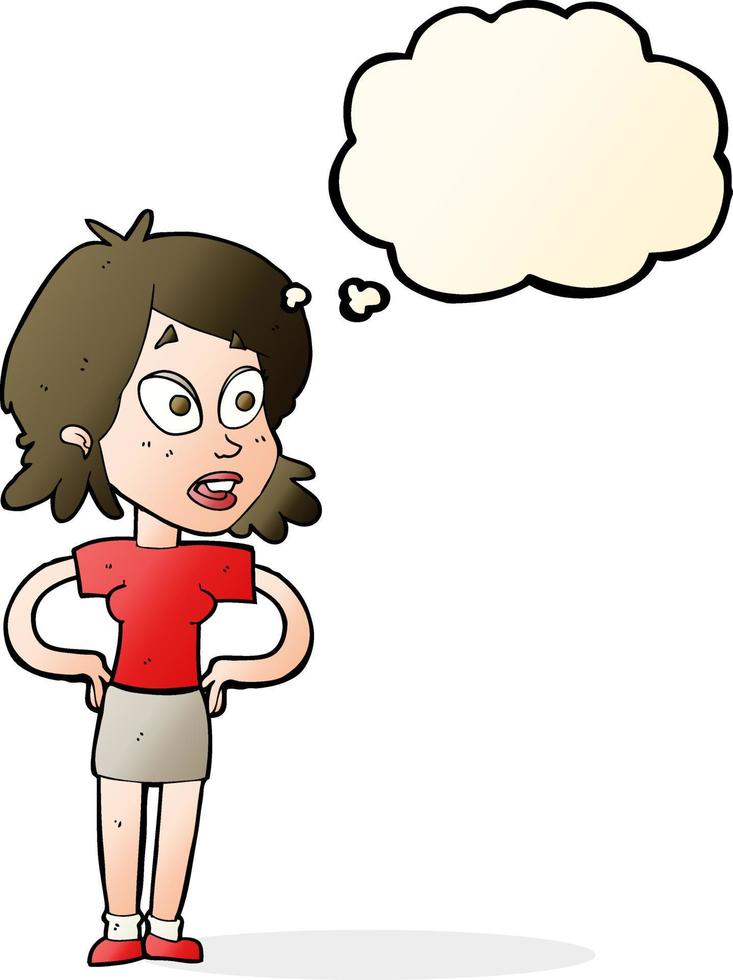 cartoon woman with hands on hips with thought bubble vector