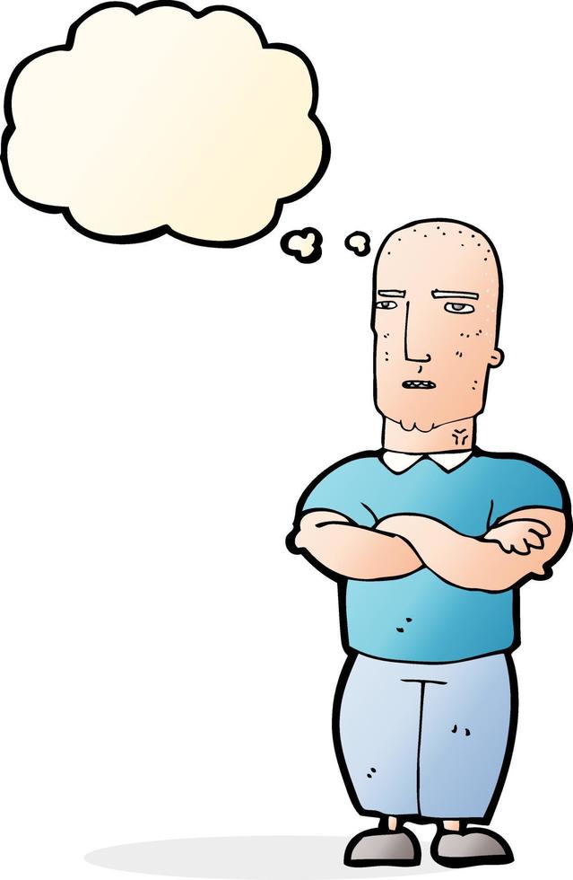 cartoon annoyed bald man with thought bubble vector