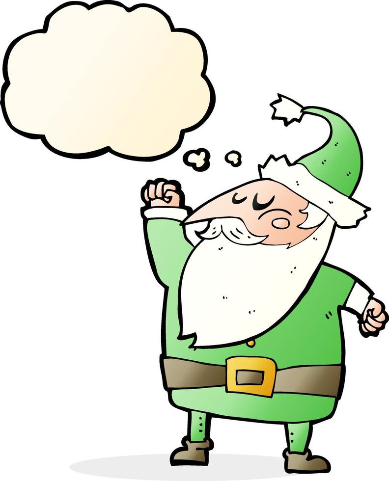 cartoon santa claus punching air with thought bubble vector