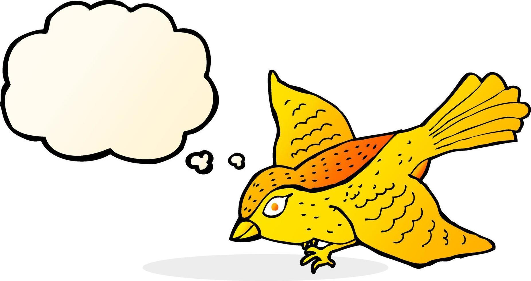 pájaro volador de dibujos animados con burbuja de pensamiento vector