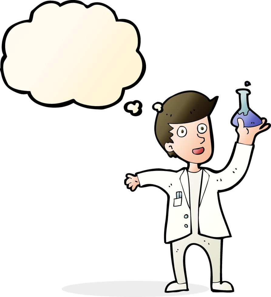 cartoon happy scientist with thought bubble vector
