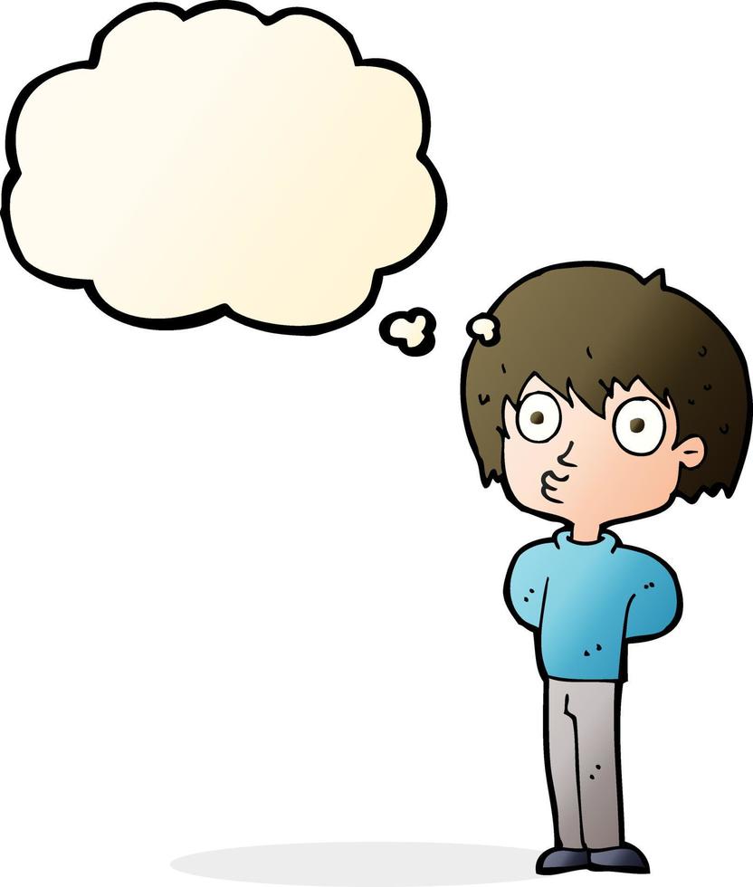 cartoon impressed boy with thought bubble vector