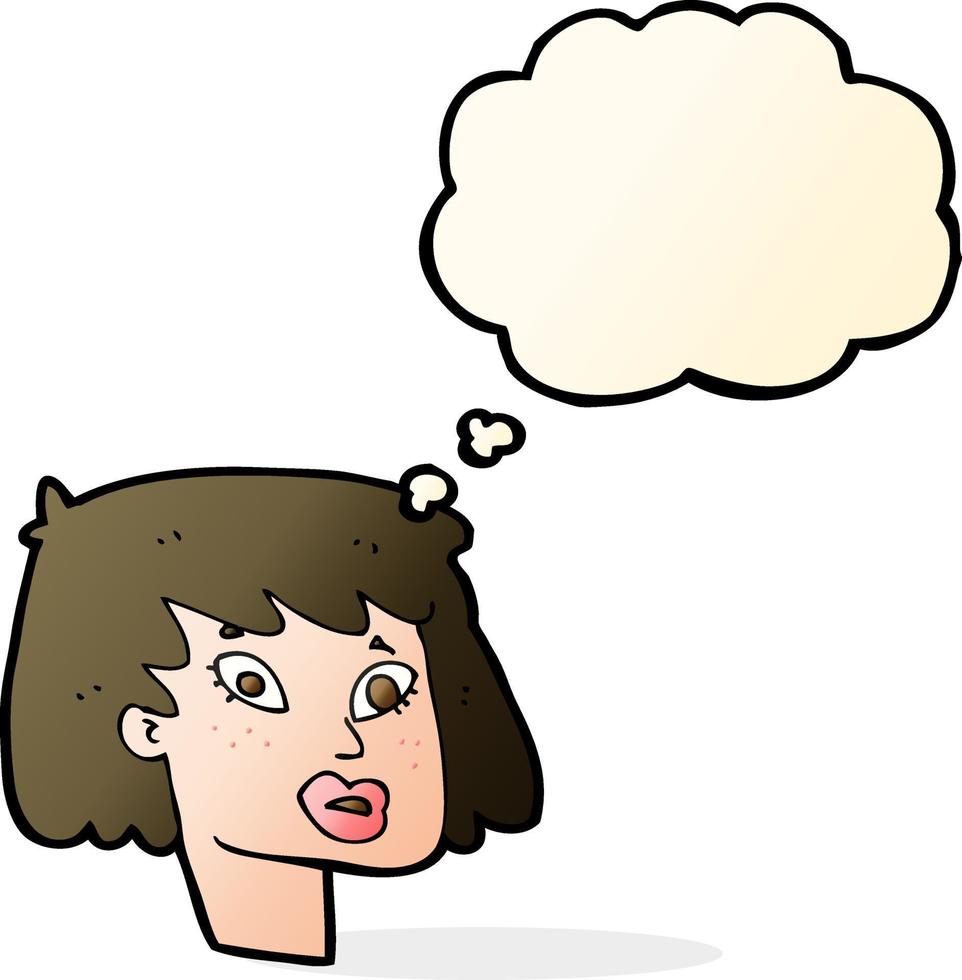 cartoon pretty female face with thought bubble vector