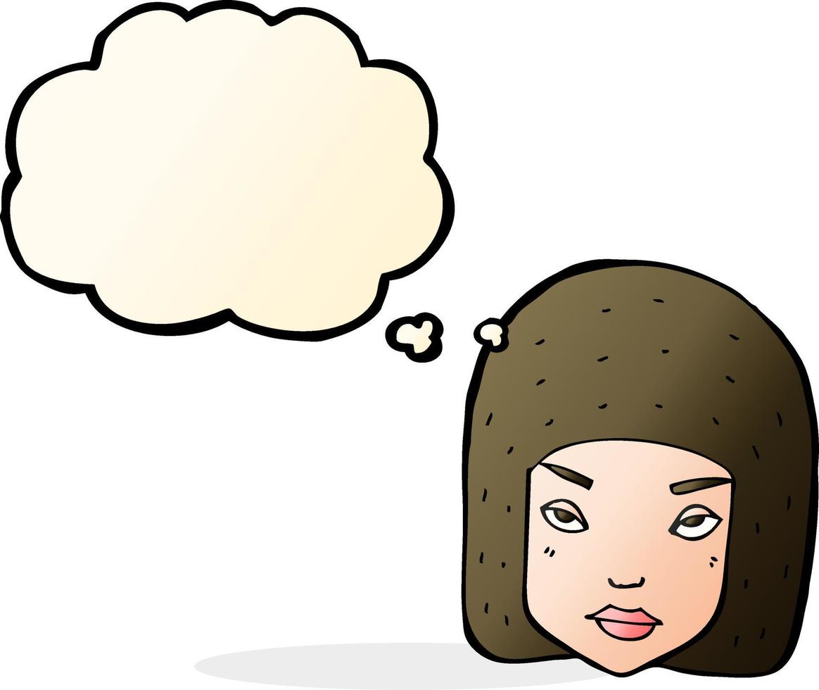 cartoon annoyed female face with thought bubble vector