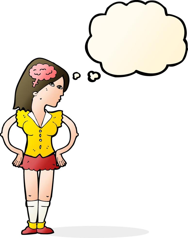 cartoon intelligent woman with thought bubble vector