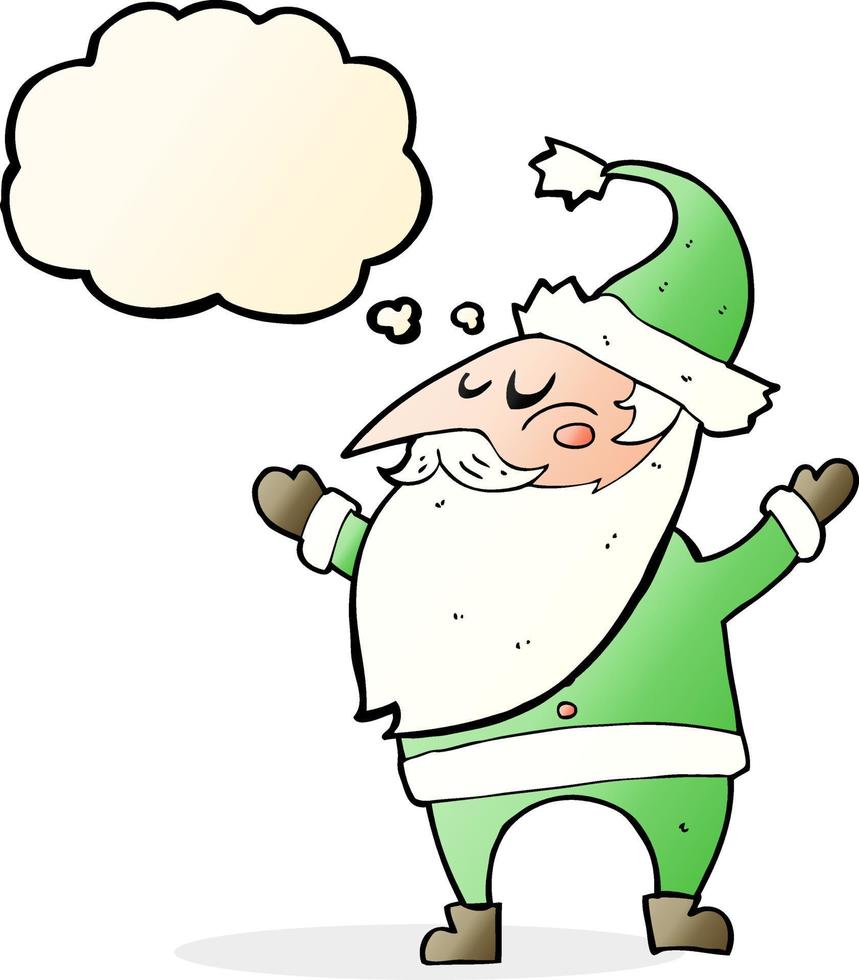 caricatura, santa claus, con, burbuja del pensamiento vector