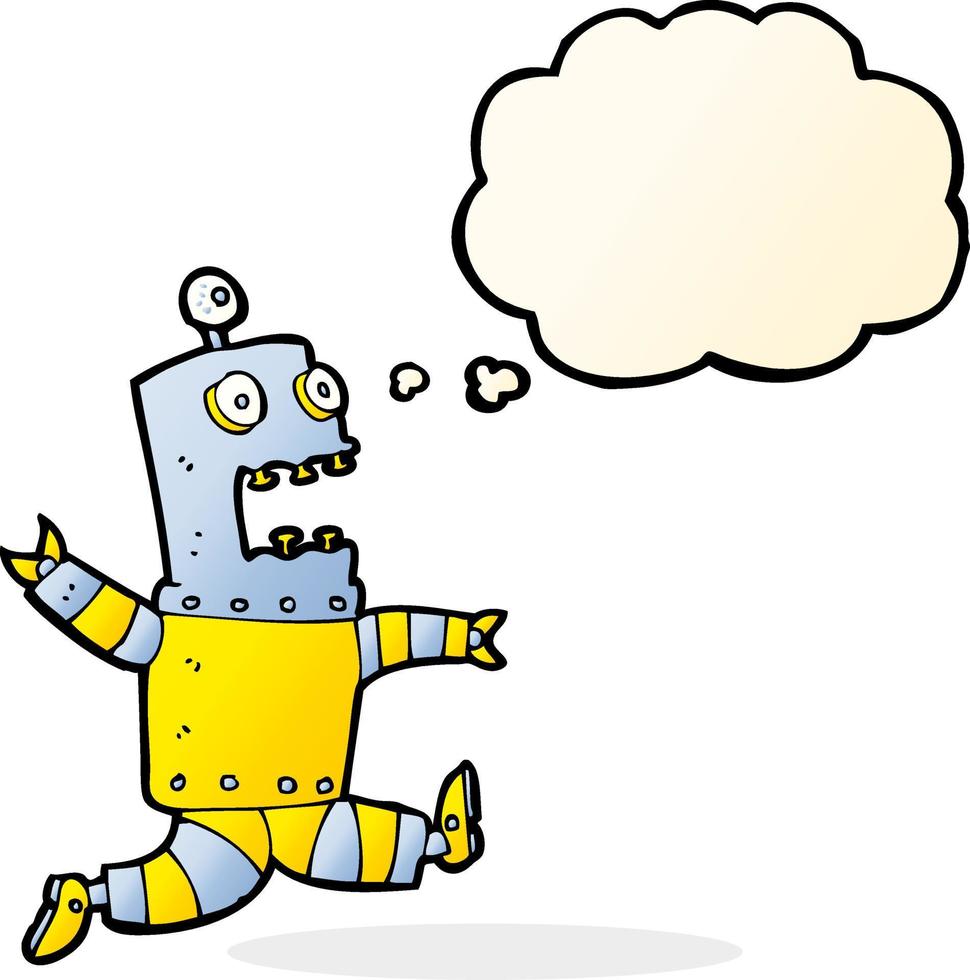 cartoon terrified robot with thought bubble vector