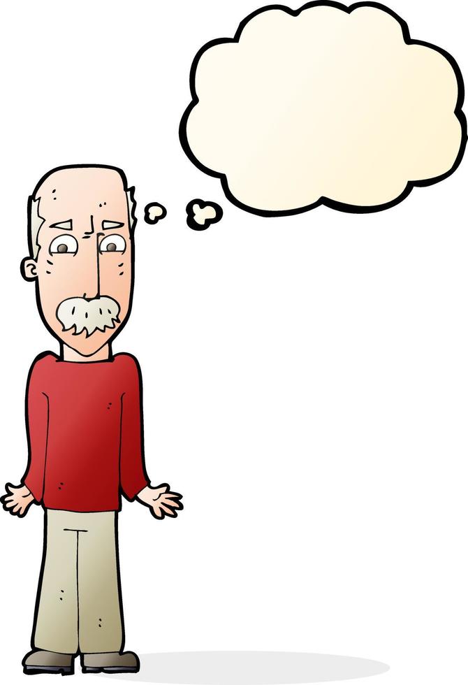 cartoon dad shrugging shoulders with thought bubble vector