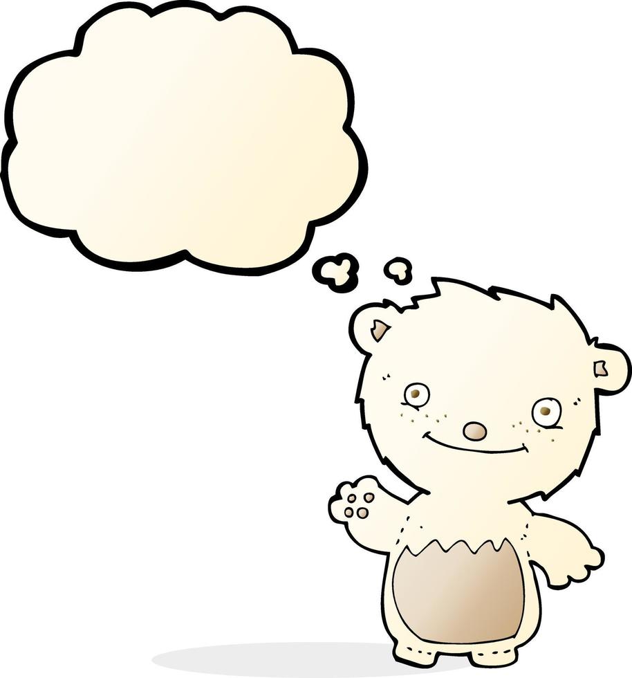 cartoon waving polar bear cub with thought bubble vector