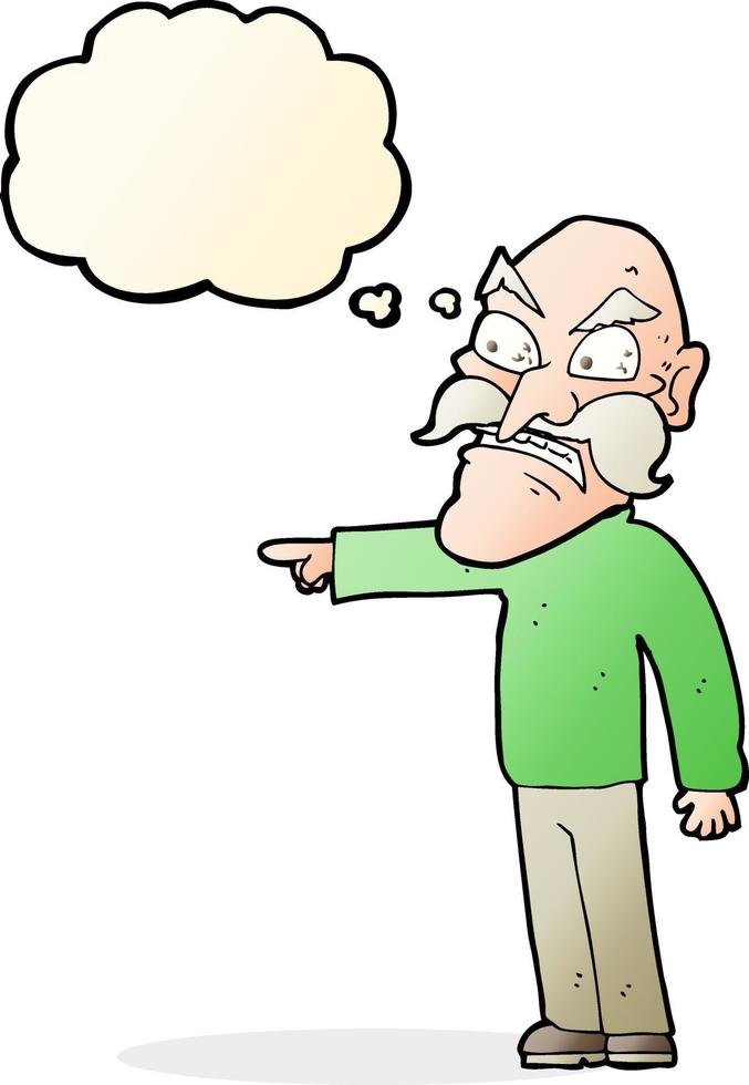 cartoon furious old man with thought bubble vector