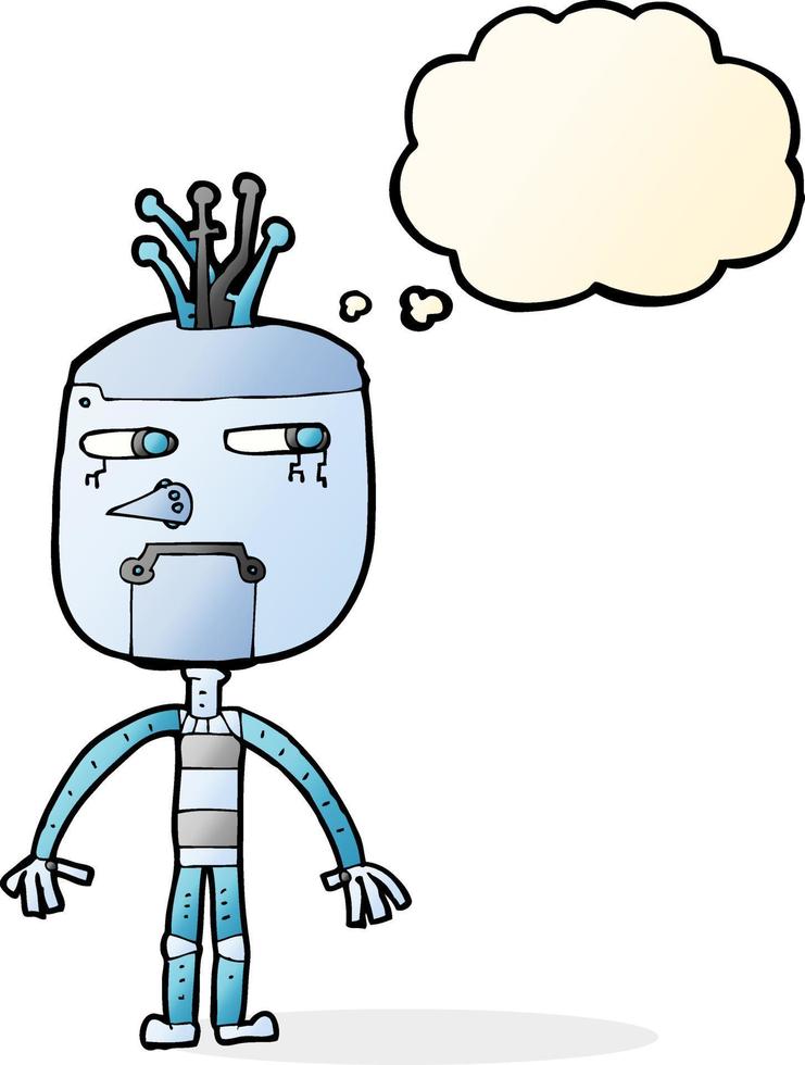 funny cartoon robot with thought bubble vector