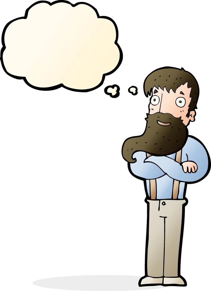 cartoon bearded hipster man with thought bubble vector