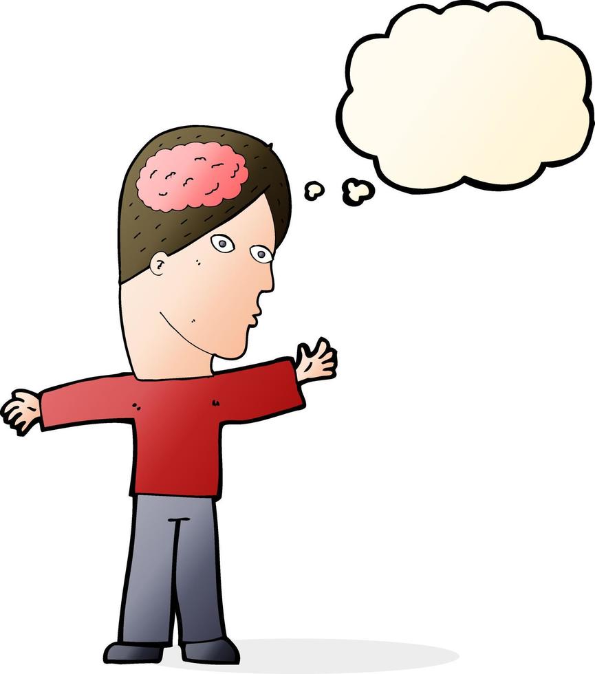cartoon man with brain with thought bubble vector