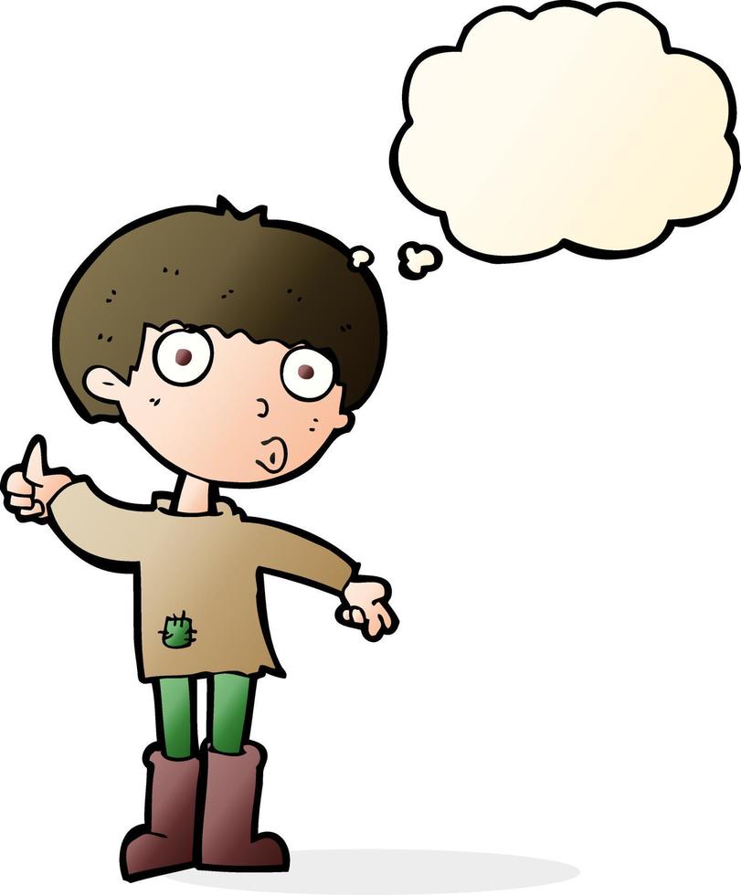 cartoon boy asking question with thought bubble vector