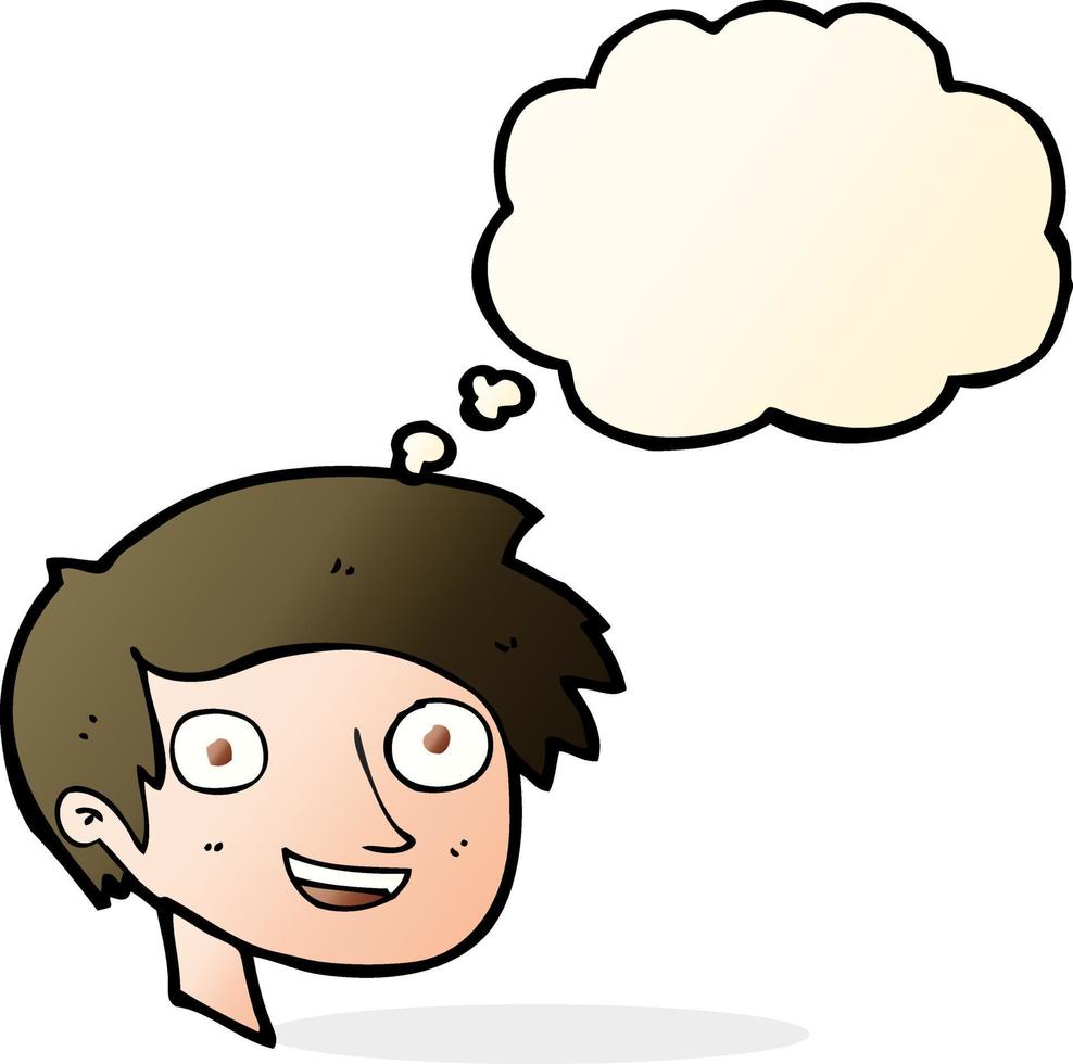 cartoon happy boy face with thought bubble vector
