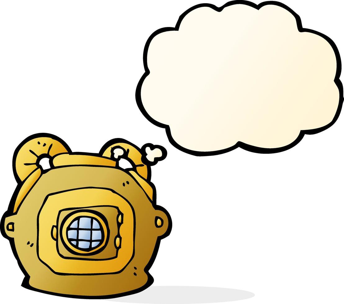 cartoon old deep sea diver helmet with thought bubble vector