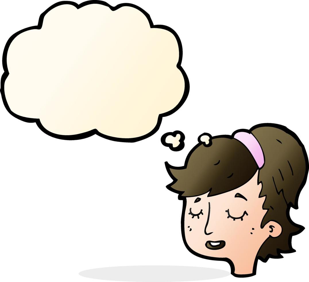 cartoon pretty female face with thought bubble vector