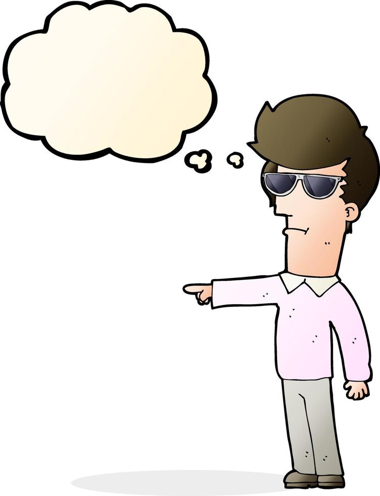 cartoon man in glasses pointing with thought bubble vector