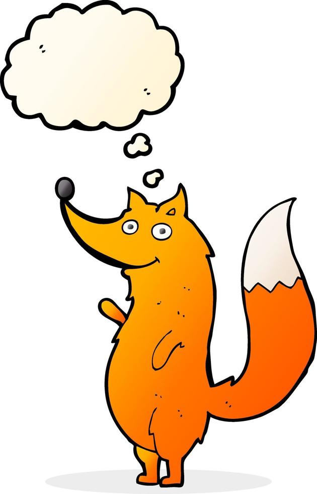 cartoon waving fox with thought bubble vector