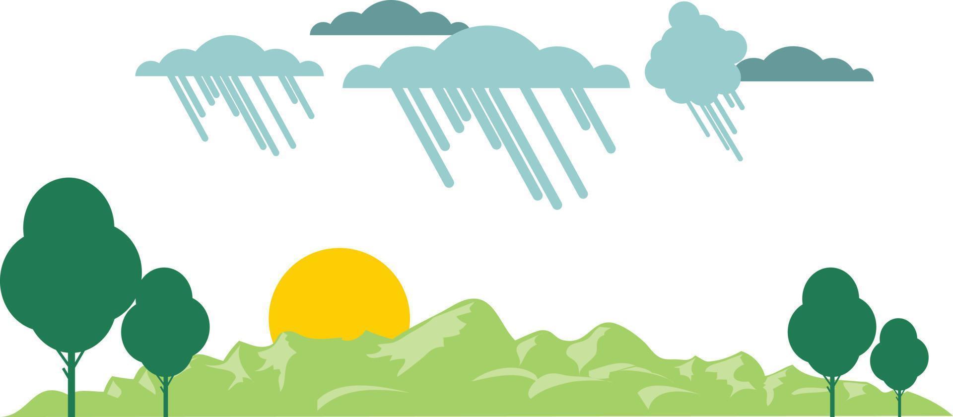 Vector illustration mountain landscape with cloud rainny isolated on white background