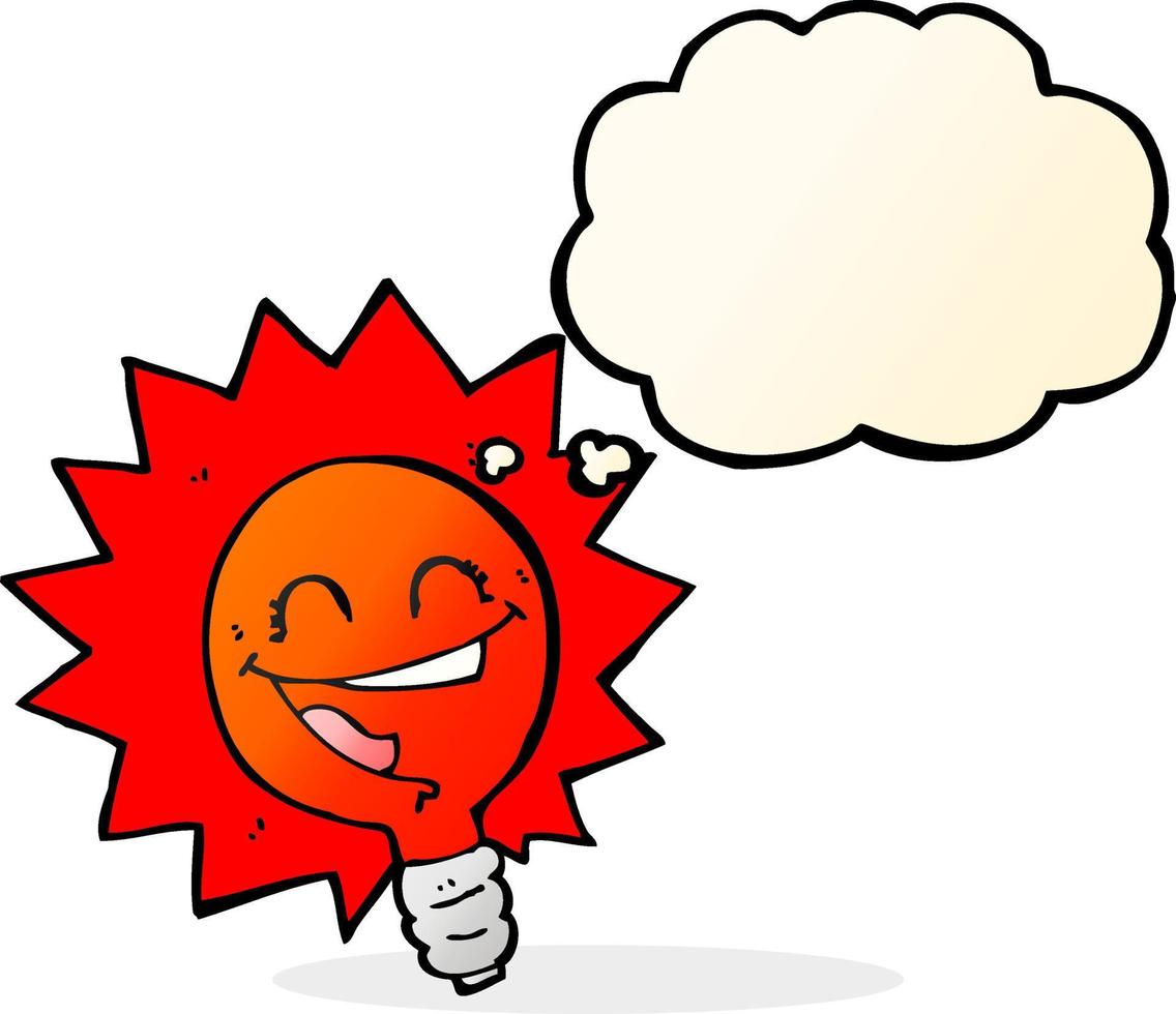happy flashing red light bulb cartoon  with thought bubble vector
