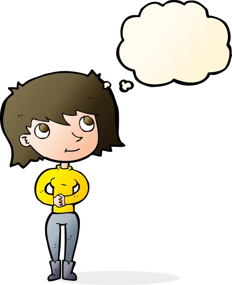 cartoon friendly woman with thought bubble vector