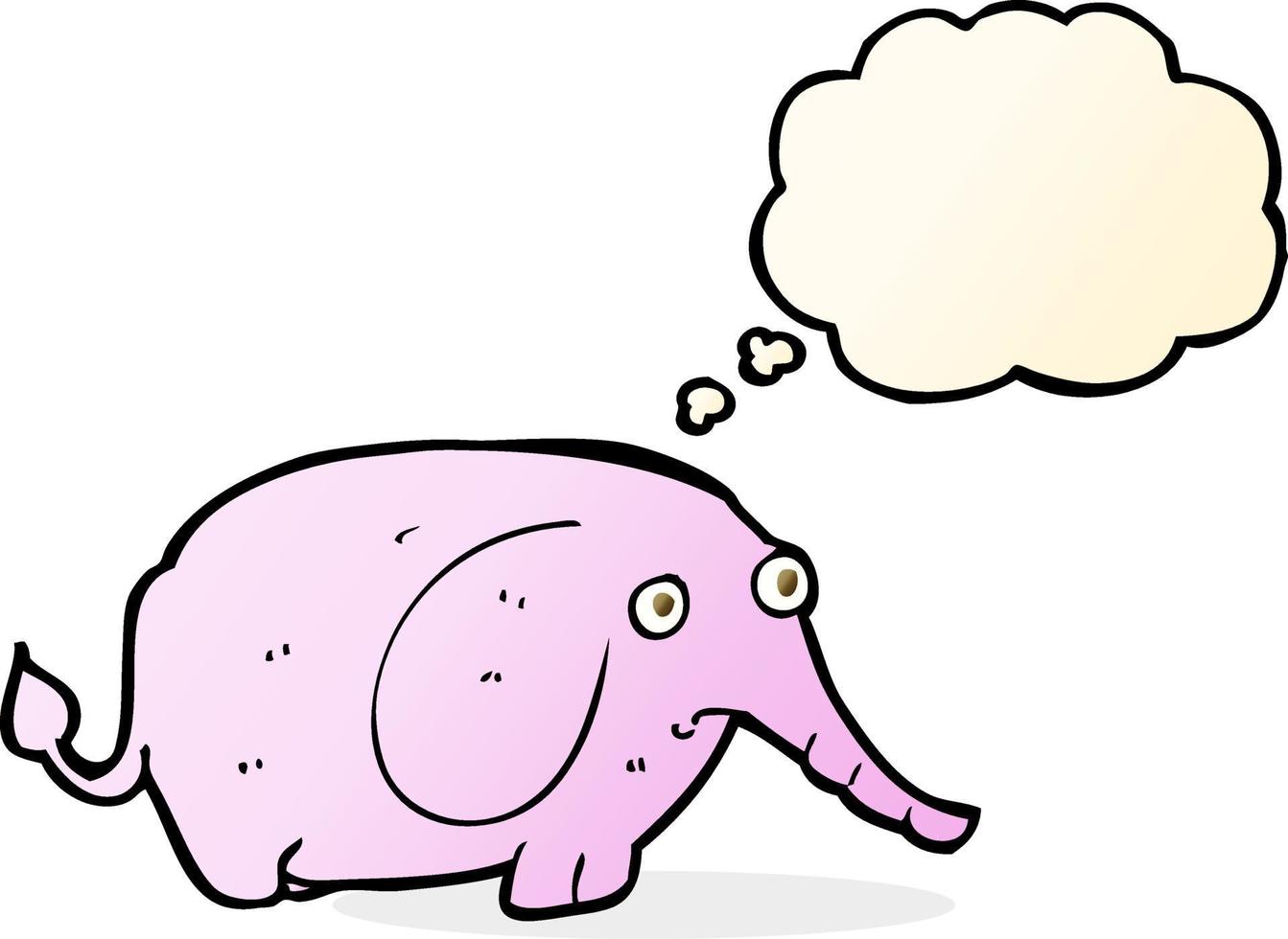 caricatura, triste, pequeño, elefante, con, burbuja del pensamiento vector