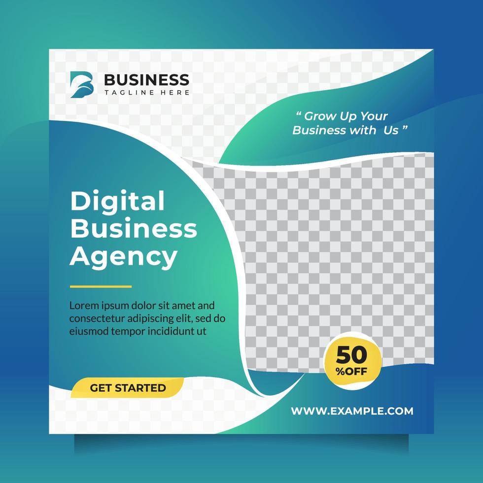 Square template design social media post and banner promotion for Digital Business Agency with modern green blue color. Creative and multipurpose vector banner advertisement