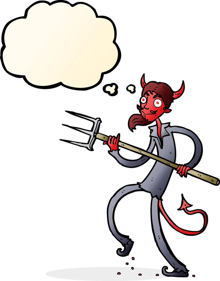 cartoon devil with pitchfork with thought bubble vector