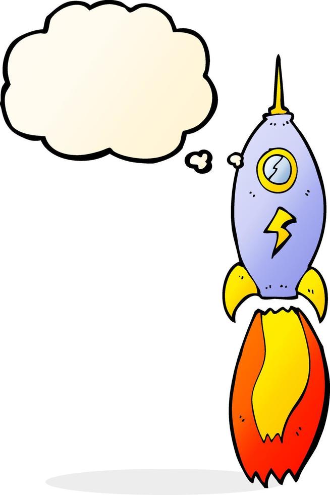 cartoon rocket with thought bubble vector