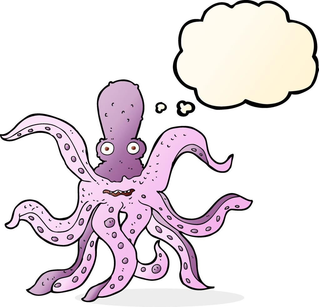 cartoon giant octopus with thought bubble vector