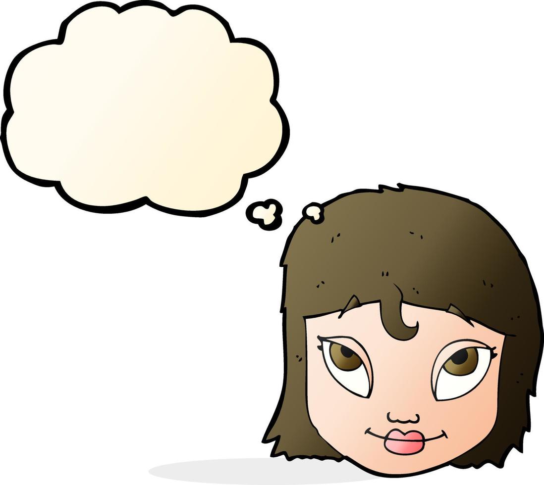 cartoon woman smiling with thought bubble vector