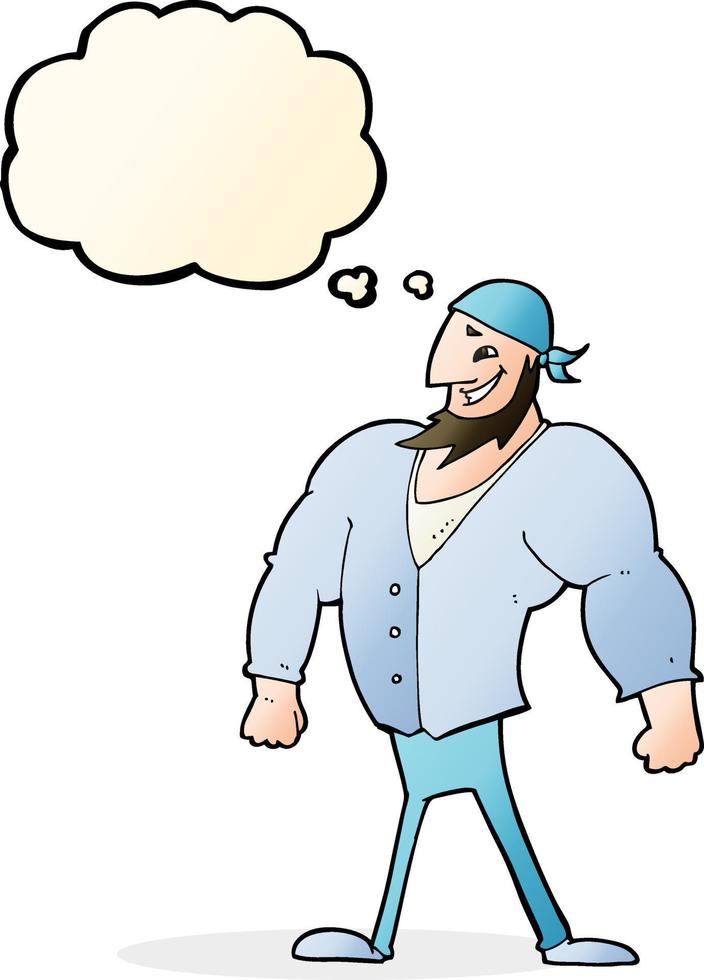 cartoon manly sailor man with thought bubble vector