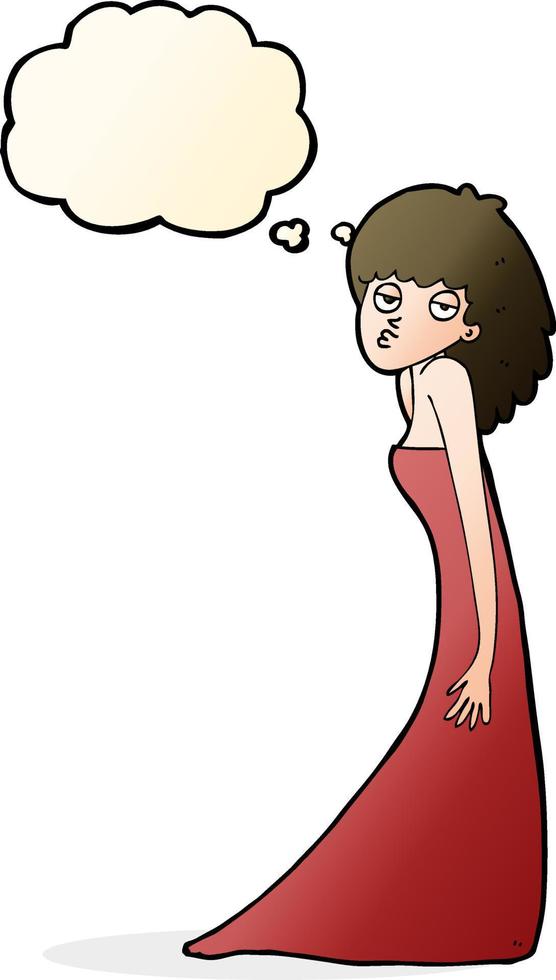 cartoon woman pulling photo face with thought bubble vector