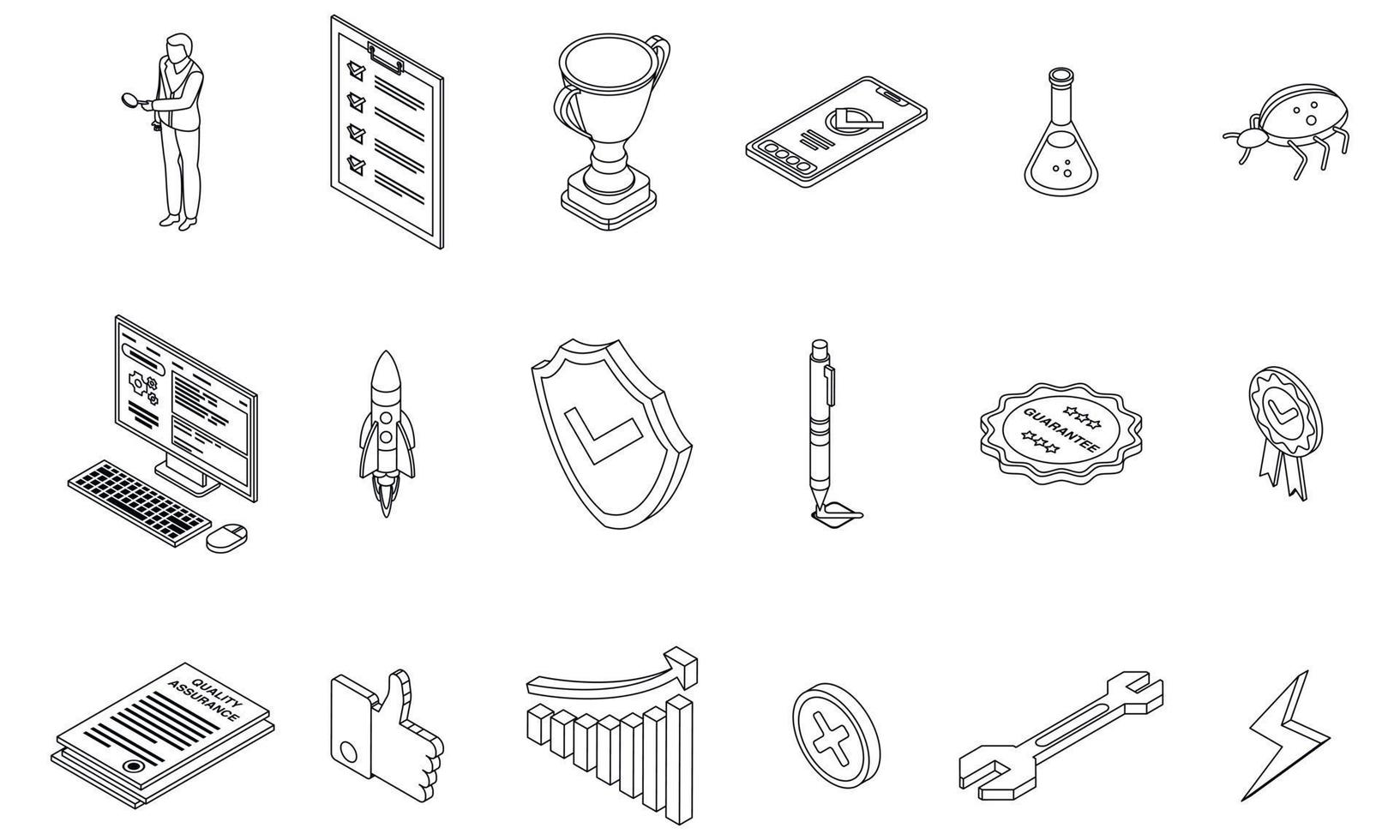 Quality assurance icons set vector outline