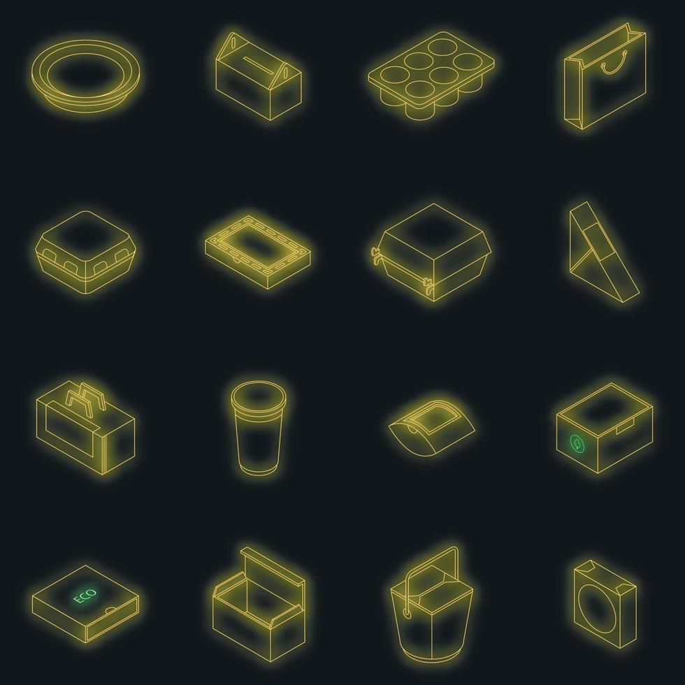 Eco packaging icons set vector neon