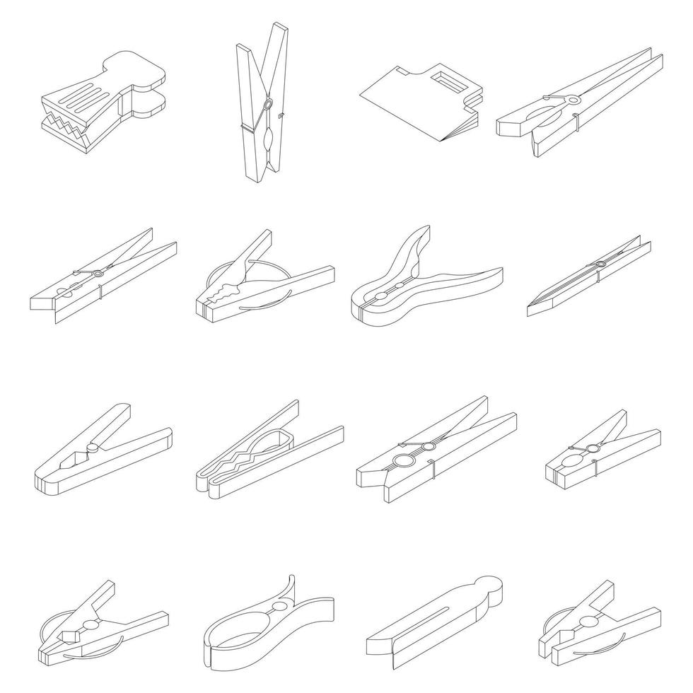 Clothes pins icons set vector outline