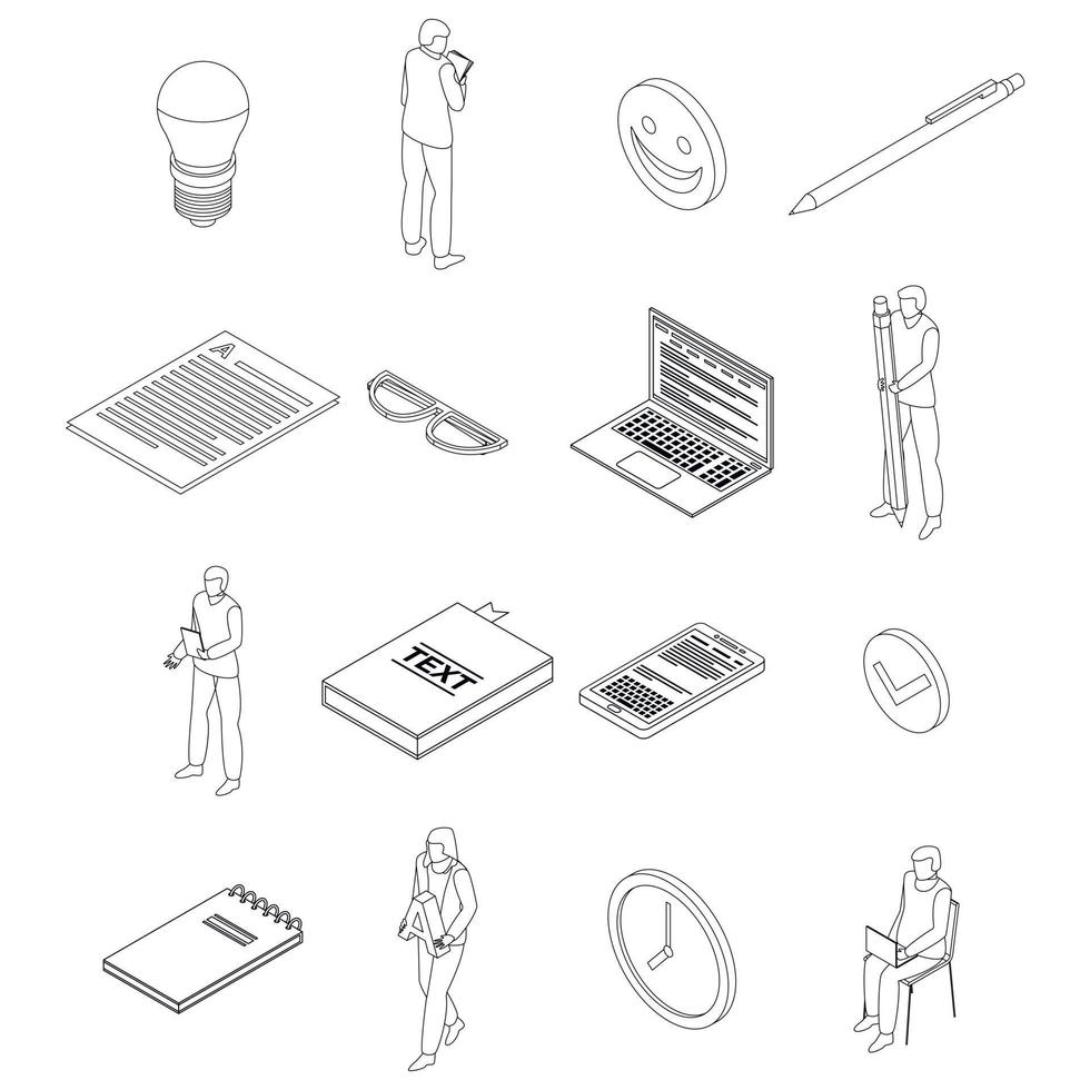 Copywriter icons set vector outline