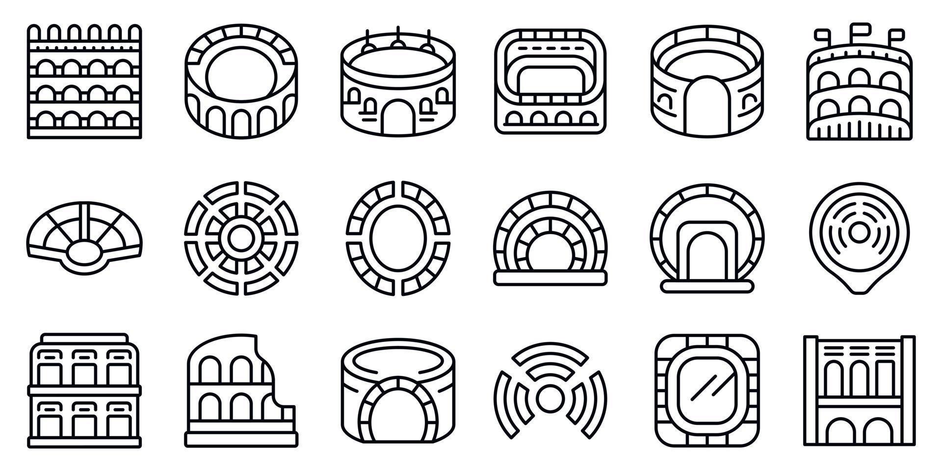 Amphitheater icons set outline vector. Arena italy vector