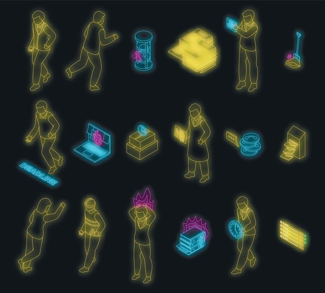 Rush job icons set vector neon