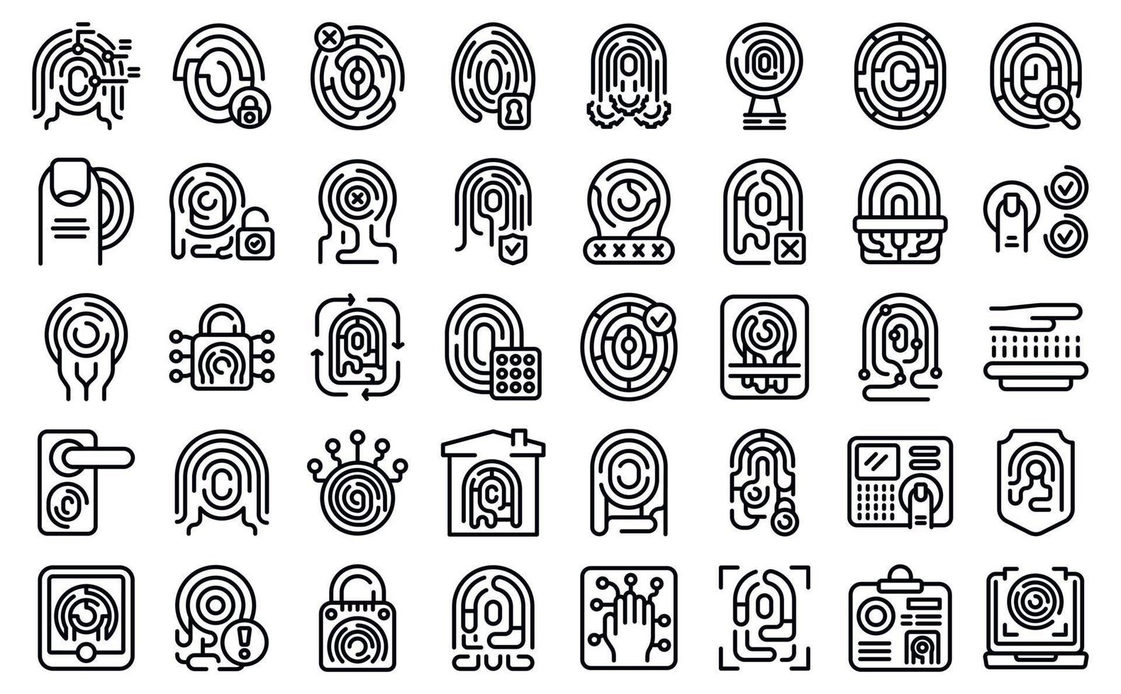 Fingerprinting icons set outline vector. Print thumb vector