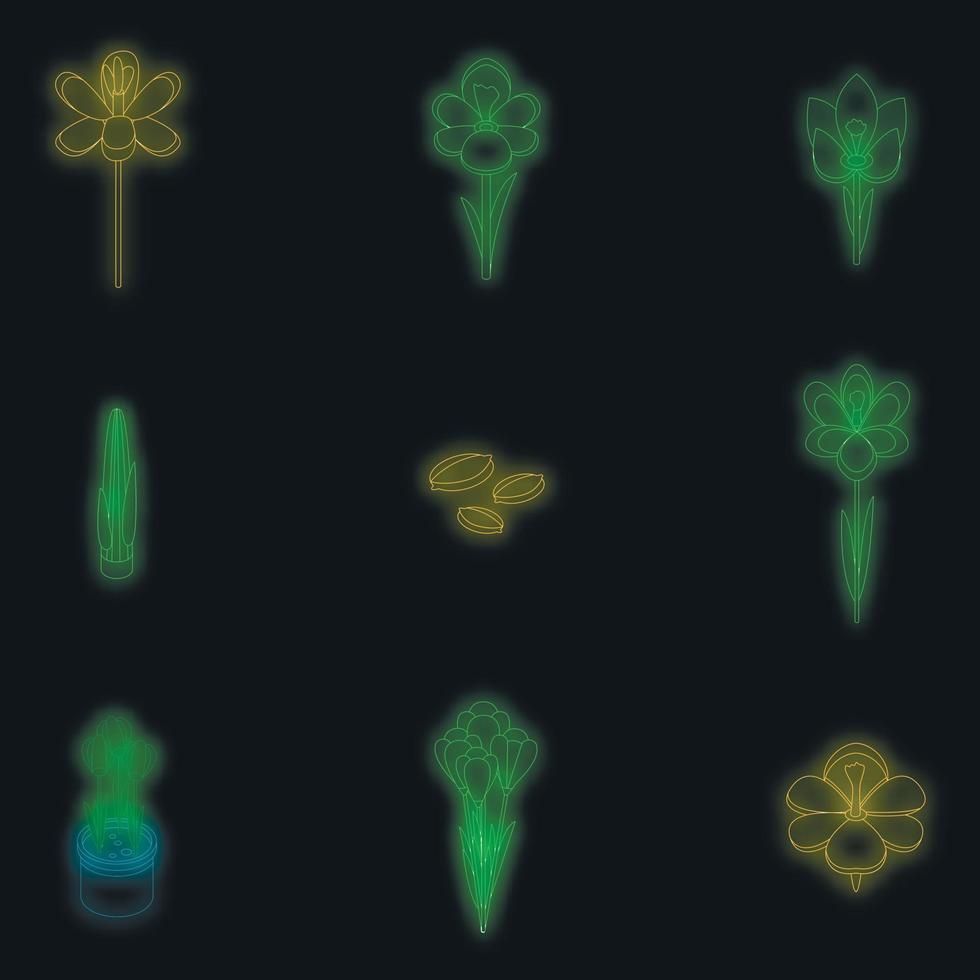 Crocus icons set vector neon