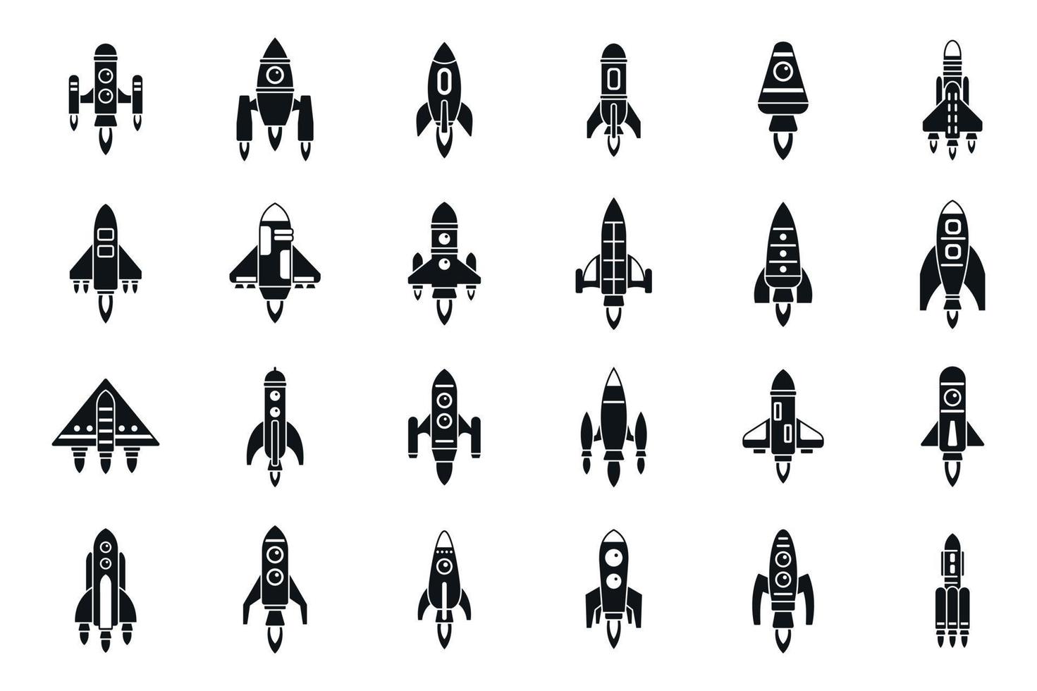 Los iconos de lanzamiento de naves espaciales establecen un vector simple. cohete espacial