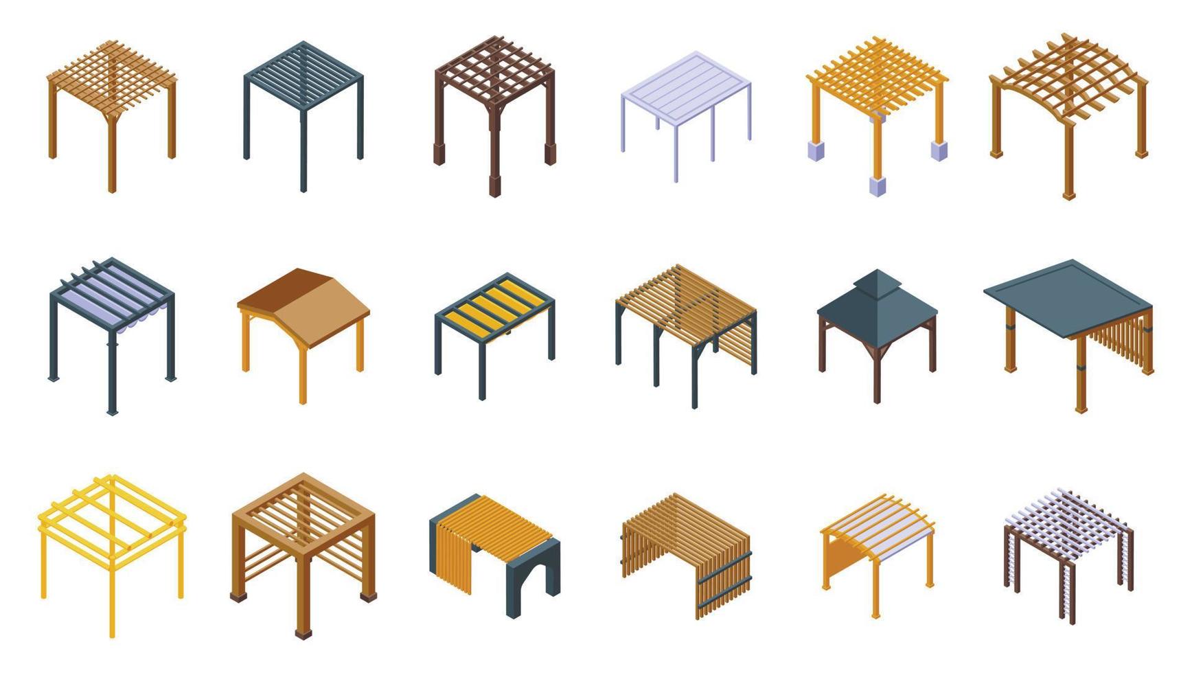 Pergola icons set isometric vector. Park gazebo vector