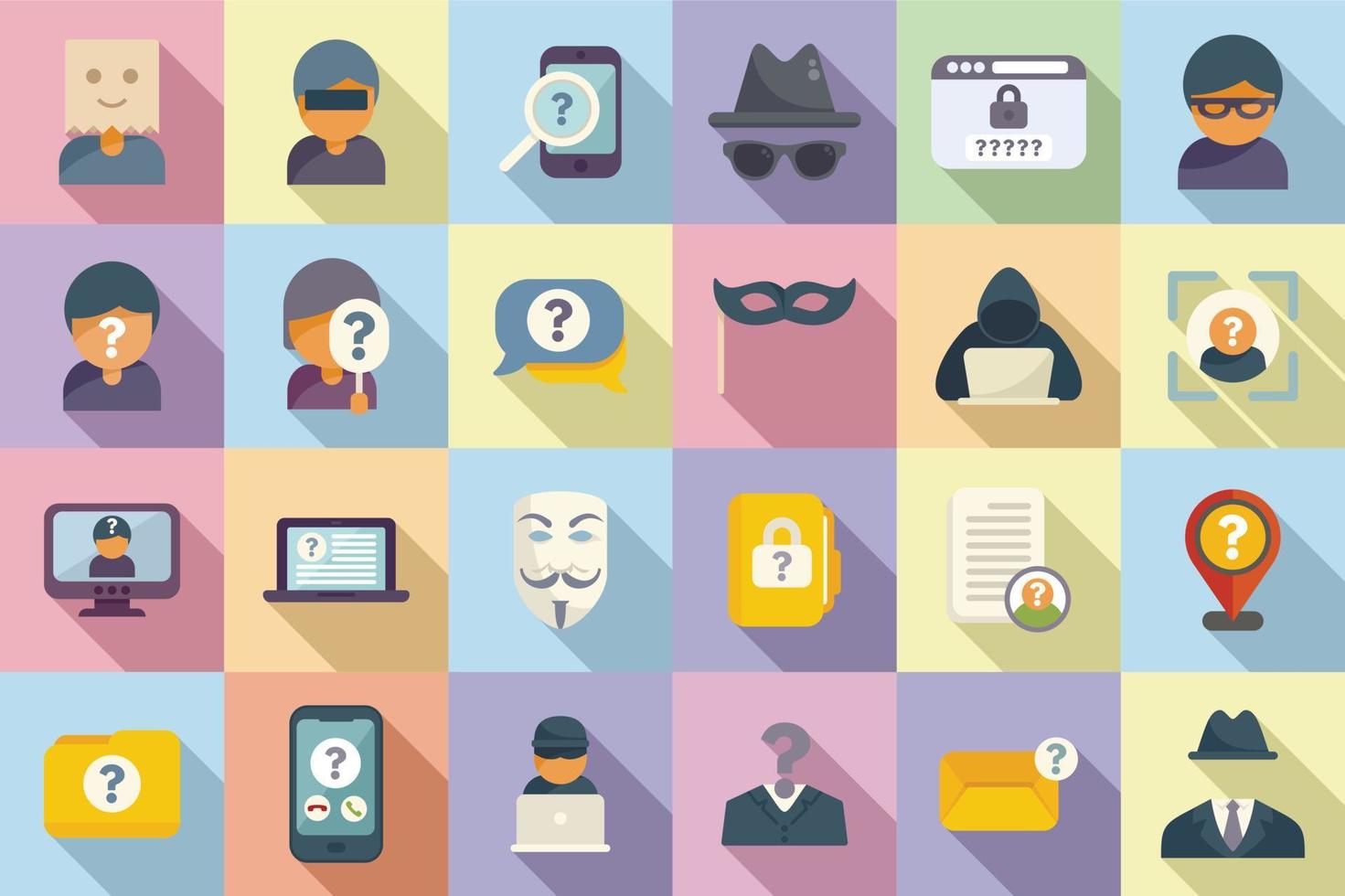 Anonymous icons set flat vector. Human hidden vector