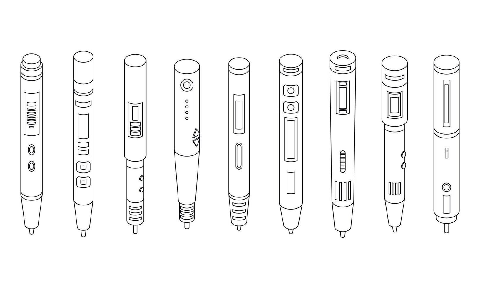 3d pen icons set vector outline