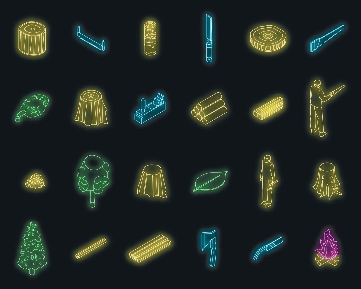 Deforestation icons set vector neon