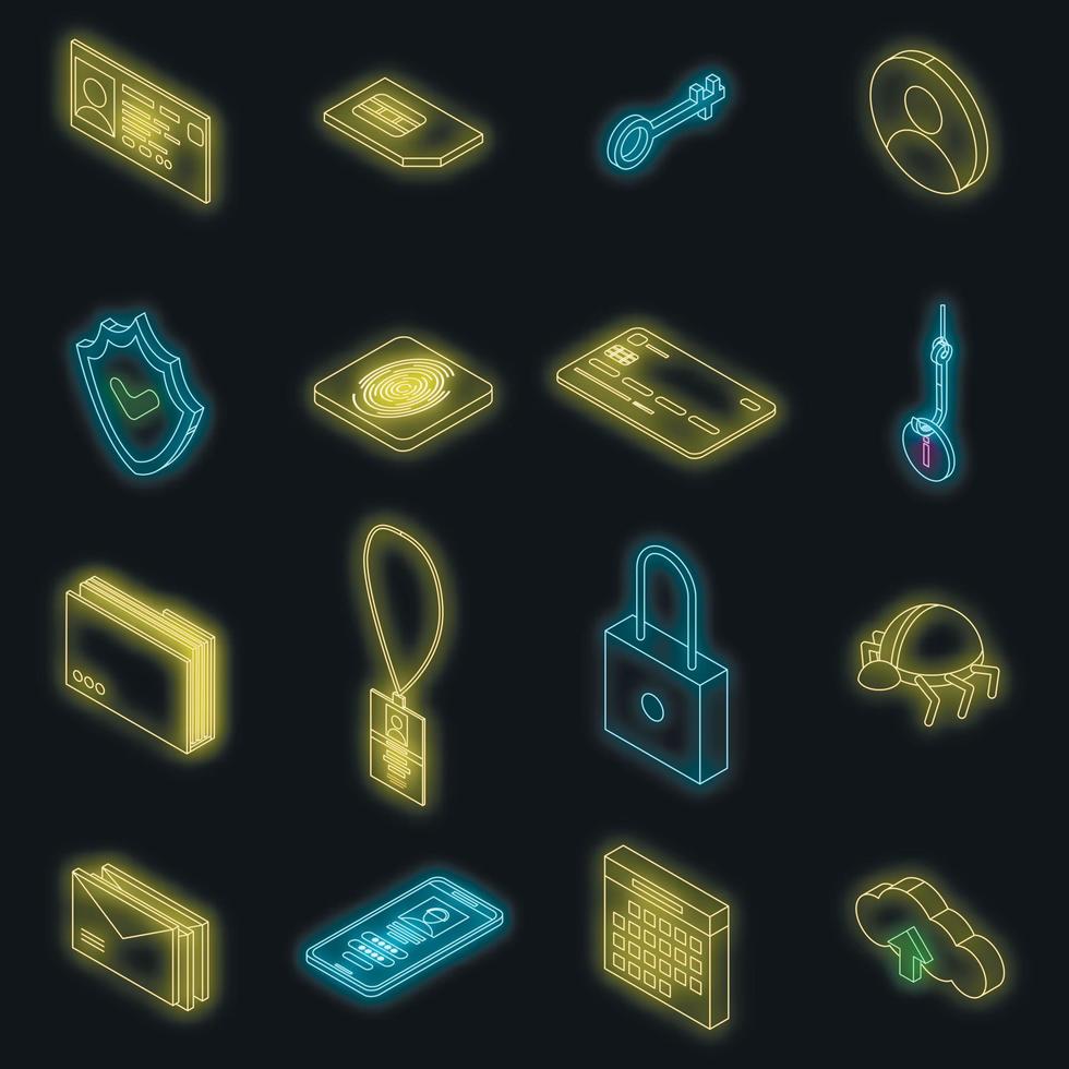 Personal information icons set vector neon